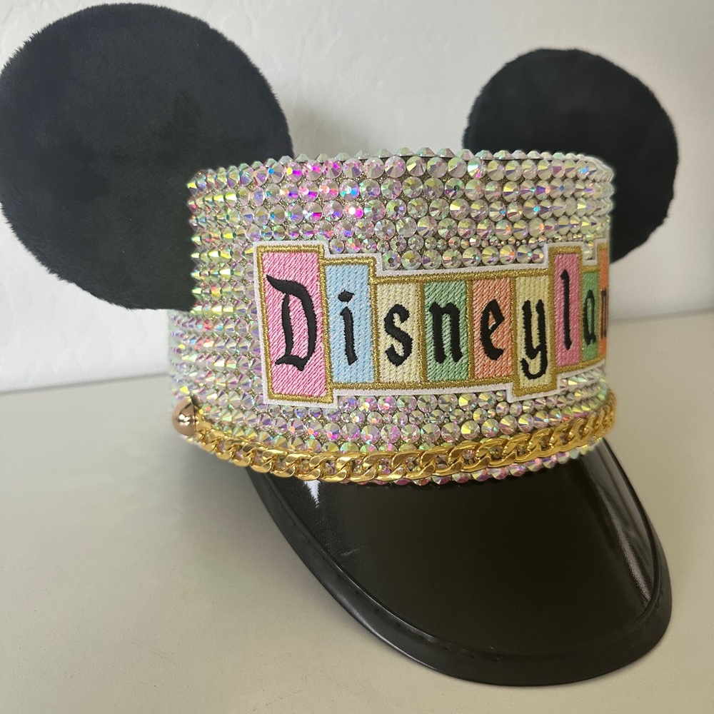 Custom Disney Train Conductor Hat, Disneyland Sparkling Rhinestone Mickey Ears - Picture 4 of 9